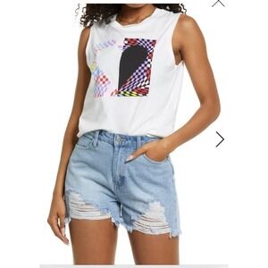 4/$25 NWOT BP. Graphic Muscle Tank In White Checker Heart XS